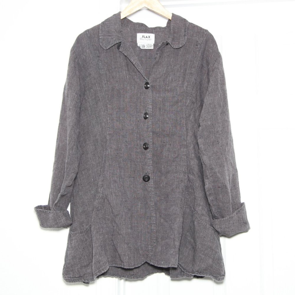 FLAX by Jeanne Engelhart Heather Grey 100% Linen Pocket Jacket Size M